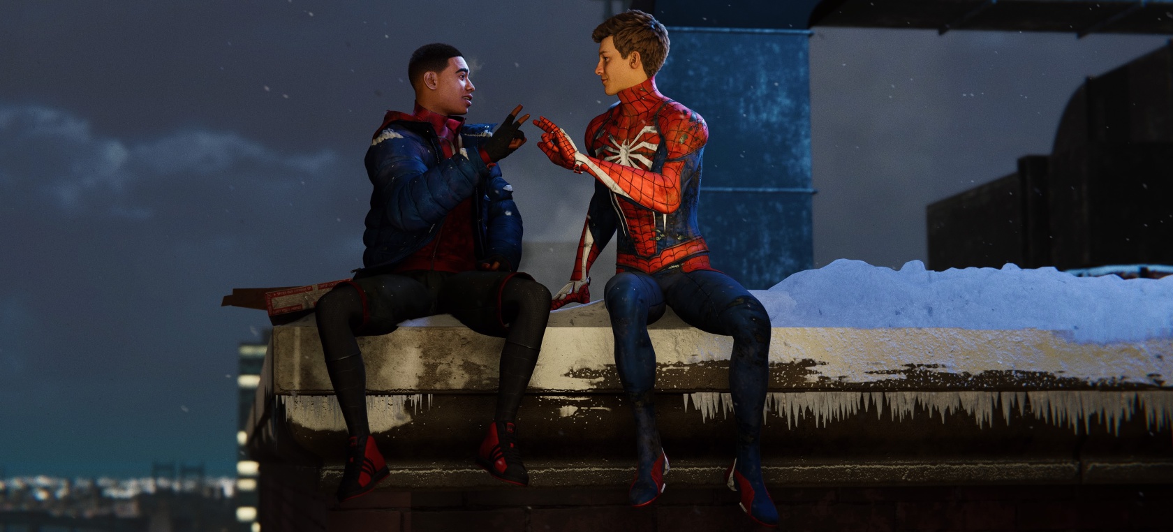 Miles Morales y Spiderman hablando