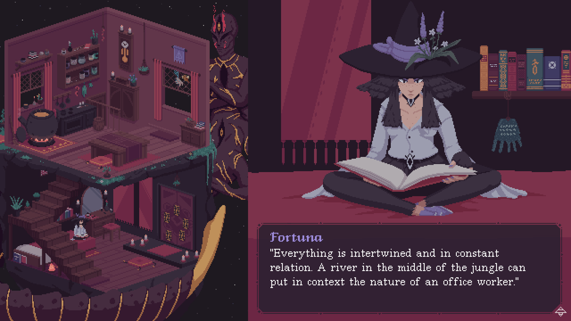 dialogo dentro del juego con el personaje de Fortuna