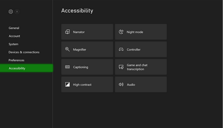 Menú  Accesibilidad Xbox