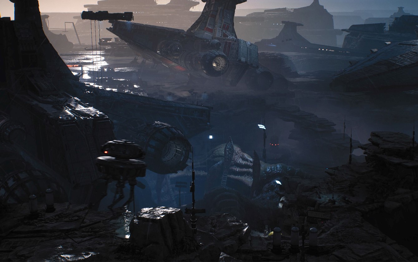 Hangar con naves del videojuego STAR WARS JEDI FALLEN ORDER