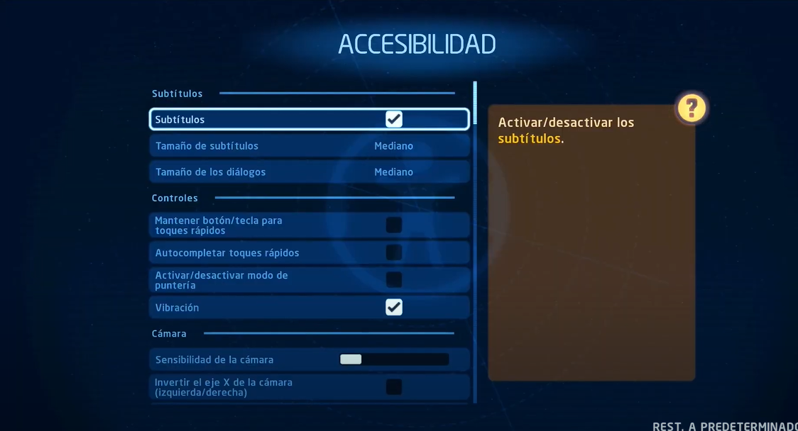 Captura del menu de accesibilidad
