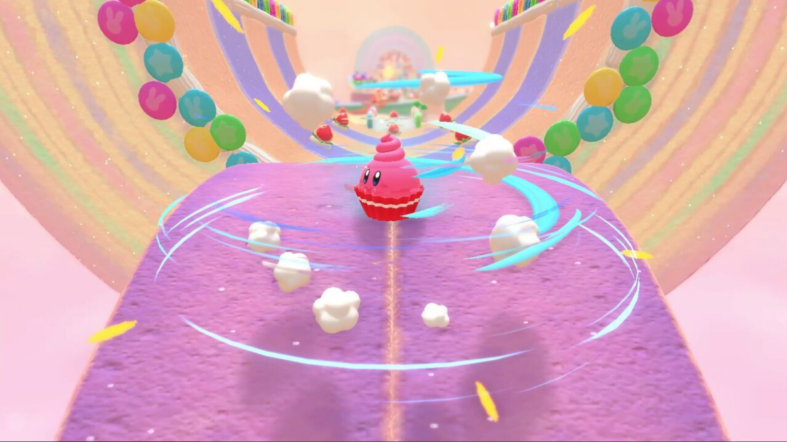 Pastel rosa rodando por el escenario