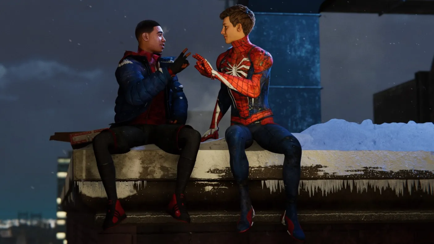 Ampliar Miles Morales y Spiderman hablando